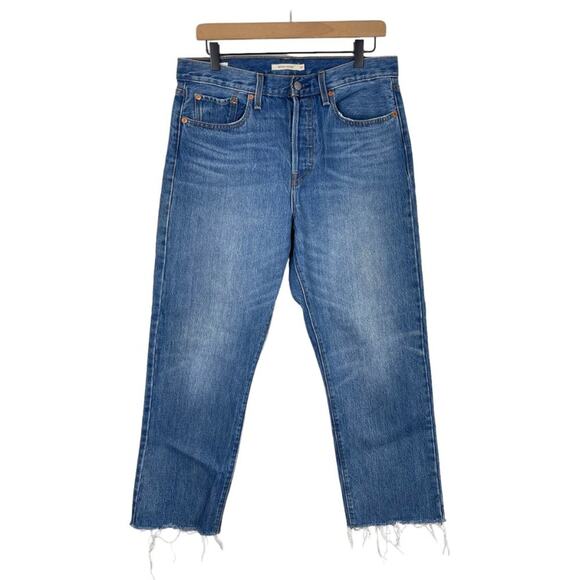 Levis Wedgie Straight Jeans 31 High Rise Button Fly Raw Hem Rigid Premium Denim - Picture 1 of 10